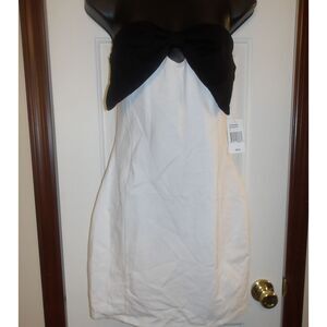 Elegant Strapless Cocktail Dress White Black Bow Party Formal Wear‎ Size L